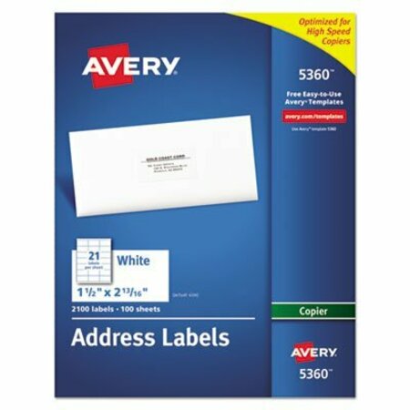 AVERY DENNISON Avery, COPIER MAILING LABELS, COPIERS, 1.5 X 2.81, WHITE, 100PK 5360